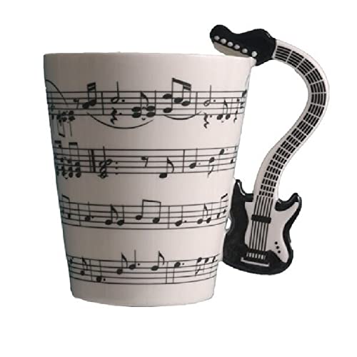 eKsdf Lustige Keramik Kaffeetasse Musik Kaffeebecher mit schwarz Gitarren Henkel Teetasse Kakaotasse Geschenktasse für Männer Frauen (Type-3(400ml)) von eKsdf