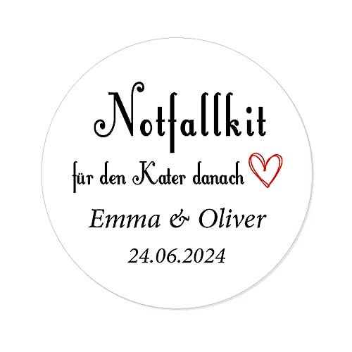 48 Stk personalisiert Hangover Kit Hochzeit Sticker - 40mm 'Notfallkit für den Kater danach' Aufkleber - für Gastgeschenk,Bridal Shower,Hen Night Junggesellenabschied,Geburtstag Feier - Rd 257 von eKunSTreet