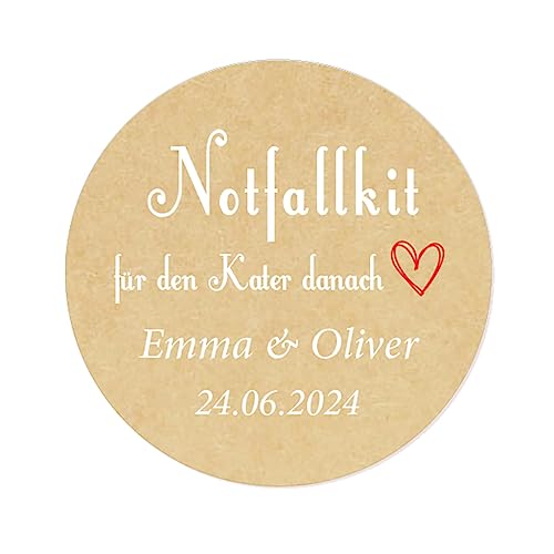 48 Stk personalisiert Hangover Kit Hochzeit Sticker - 40mm 'Notfallkit für den Kater danach' Aufkleber - für Gastgeschenk,Bridal Shower,Hen Night Junggesellenabschied,Geburtstag Feier - Rd 257 von eKunSTreet