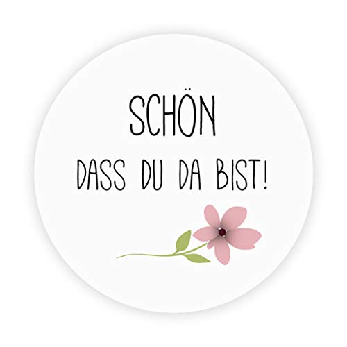 48 Stück Rustikale Blume Hochzeitsaufkleber - Schön, dass du da bist - 4 cm Runde Papieraufkleber Etiketten für die Hochzeit,Taufe,Gastgeschenk,Tischdeko,Flaschen,Tüten,Briefen,Einladungen - UNI 222 von eKunSTreet