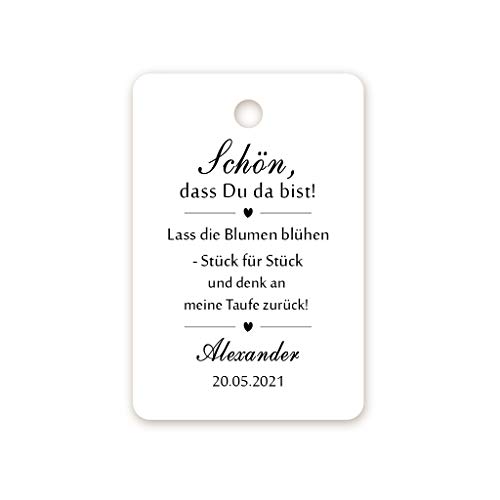 50 PERSONALISIERT Geschenkanhänger Tags Papieranhänger Gastgeschenke Etiketten Schön, dass Du da bist! zur Hochzeit Taufe Kommunion Konfirmation Taufe Geburtstag Blumensamen - Tag 063 von eKunSTreet