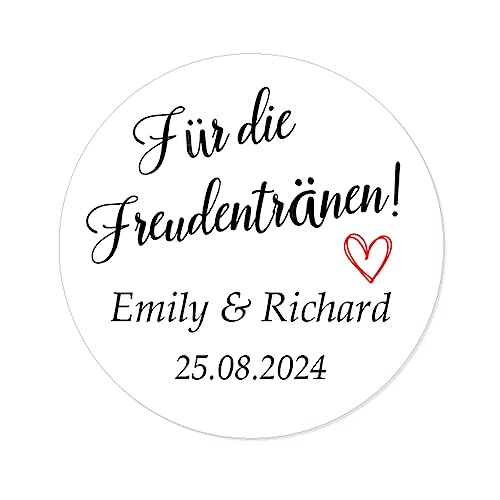 50 personalisiert 4 cm Runde Hochzeitsaufklebersticker - Für die Freudentränen Liebe Herz Gewebe Stickers Papieraufkleber Etiketten für Hochzeit,Taufe,Gastgeschenk,Tischdeko,Taschentücher - Rd 254 von eKunSTreet