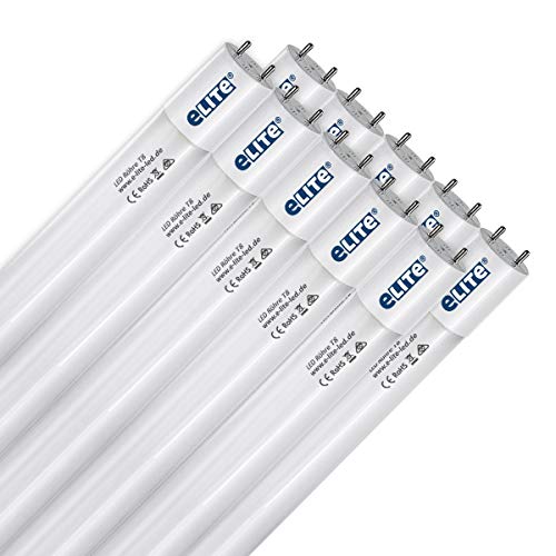 e-lite LED Röhre T8, 72cm, sehr hell, 1300lm, 10W, 840, 4000 Kelvin, universalweiß, Glas, 330 Grad, homogenes Licht, langlebig 50.000h, 5 Jahre Garantie, 27mm Durchmesser, inkl. Starter, 10 Stück von eLITe