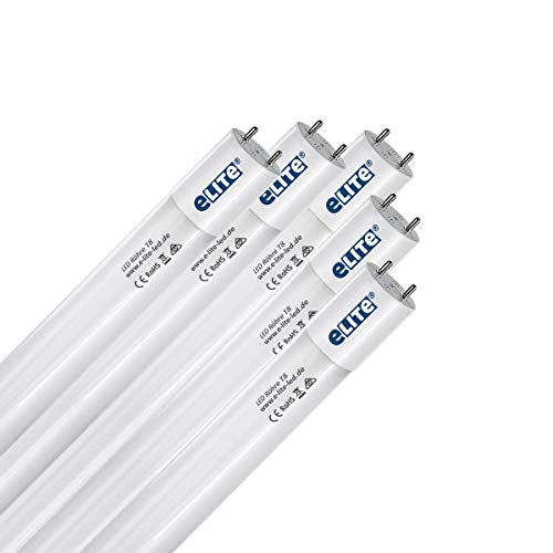 eLITe LED Röhre T8, 150cm, sehr hell, 3300lm, 24W, 830, 3000 Kelvin, 330 Grad, homogenes Licht, Glas, langlebig 50.000h, 5 Jahre Garantie, 27mm Durchmesser, inkl. Starter, 5 Stück von eLITe