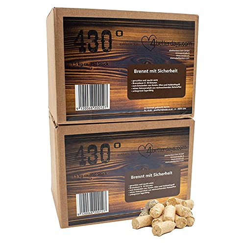 eLab 430° Öko Anzünder – 3,0 kg ca. 320 STK.- Kaminanzünder I Ofenanzünder l Grillanzünder l Brennholzanzünder l Holzkohle l Briketts l Kaminholz l Premium-Holz & Wachs l Top Qualität von eLab