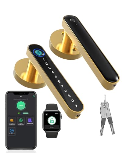 Fingerabdruckgriff Türschloss Smart-Türschloss Hebel eLinkSmart Keyless Entry Türknauf für Schlafzimmer Hintertür Haustür Bluetooth App Telefon iOS Uhr Gold von eLinkSmart