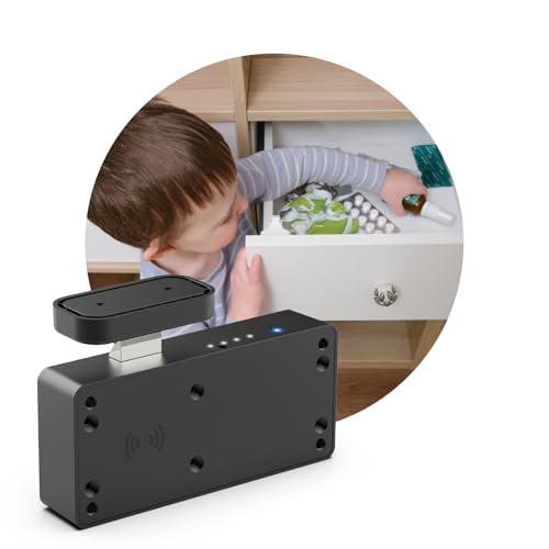Schubladenschloss RFID-Karte NFC Verstecktes Schrankschloss für Küche Speisekammer Möbel eLinkSmart Schrank Türschloss mit Bluetooth APP Kindersicherung Ohne Bohren Schwarz von eLinkSmart