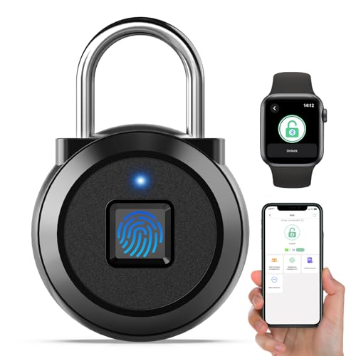 Vorhängeschloss für Spind mit Fingerabdruck Smartwatch App Wetterfest Vorhängeschloss mit Zahlencode für Schrank Schließfach Aussenbereich Zelt Keller Outdoor schwarz von eLinkSmart