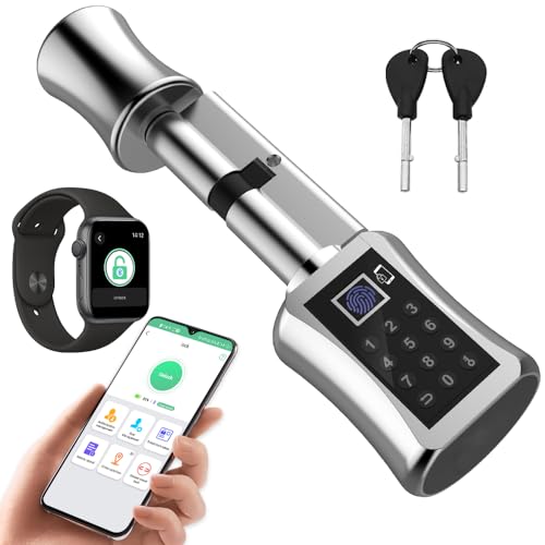 eLinkSmart Elektronisches Türschloss 60mm (30/30) mit Fingerabdruck Bluetooth App Passwort Schlüssel - Geeignet für die meisten EU-Türschlösser DIY schnell Montage Fernautorisierung von eLinkSmart
