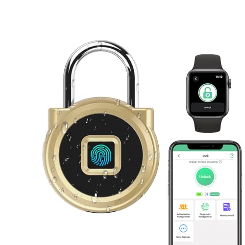 Vorhängeschloss Fitnessstudio Wetterfest Zahlenschloss - Fingerabdruck Bluetooth App eLinkSmart kein Schlüssel Schloss für Spind Schrank Schul Fitnessstudio Schließfach Rucksack Aussenbereich Gold von eLinkSmart