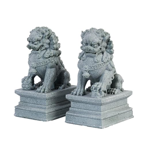 eLymwoo Home Decor 2 Stück Chinesische Feng Shui Wächter Löwen Elefanten Skulptur Traditionelle Feng Shui Wächter Lila Sandstein Zuhause und Büro Schreibtisch Dekoration (groß, 2 Stück Löwen) von eLymwoo