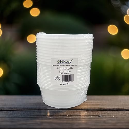eMKay® 235 ml Packung mit 10 runden Kunststoffbehältern mit Deckel – Frischhaltedosen für die Zubereitung von Mahlzeiten – wiederverwendbar und auslaufsicher, mikrowellen und gefriergeeignet für von eMKay