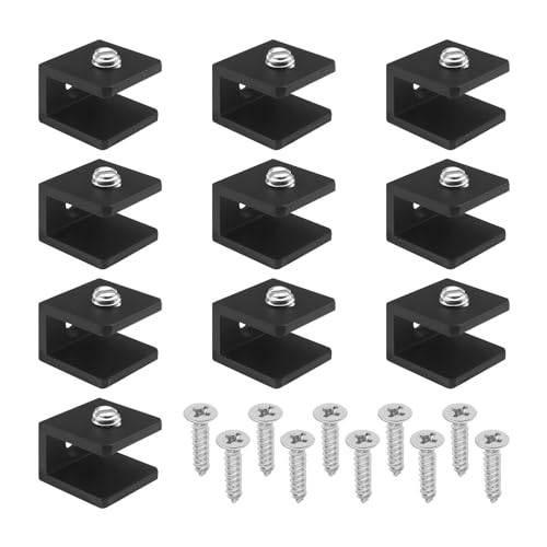 eMagTech 10Pcs Glas Clip Halter Aluminiumlegierung Glas Befestigung Clip mit Selbstschneidende Schraube Zubehör für Badezimmer Hotel Ankleidezimmer 18,5 x 18 x 9 mm von eMagTech