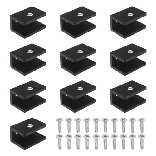 eMagTech 10Pcs Glas Clip Halter Aluminiumlegierung Glas Befestigung Clip mit Selbstschneidende Schraube Zubehör für Badezimmer Hotel Ankleidezimmer 28,5 x 20,5 x 11 mm von eMagTech