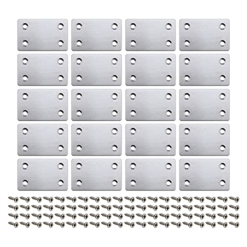 eMagTech 20 Stück flache Reparaturplatte 60 x 38 x 1,5 mm mit Schraube gerade Stahlstrebe Halterung Befestigung Verbindung Reparatur Verbinder Möbel Reparaturplatte von eMagTech