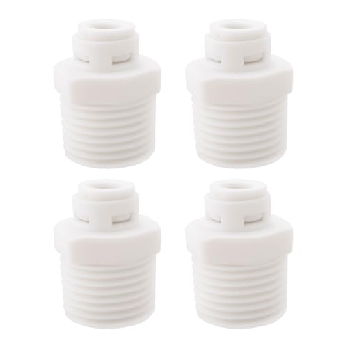 eMagTech 4 Stück 1/2 Außengewinde auf 1/4 Schlauchverbinder Kunststoff Schneller Gerader Kopf für Umkehrosmose-Wasserreiniger-Filterzubehör Weiß von eMagTech