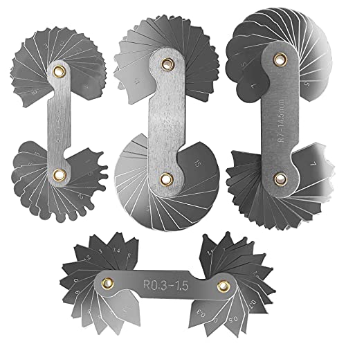 eMagTech 4 Stück Edelstahl R0.3-1.5 / R1-6.5 / R7-14.5 / R15-25 Radius Keillehre für Werkzeug und Schneideisen von eMagTech