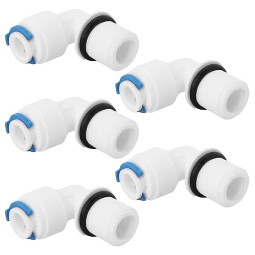 eMagTech 5 Stück 1/4 Zoll Außengewinde auf 1/4 90° Winkelverbinder Steckverschraubungen für die Installation von Ersatzfiltergehäusen Umkehrosmose-Wasserfiltersystemen von eMagTech