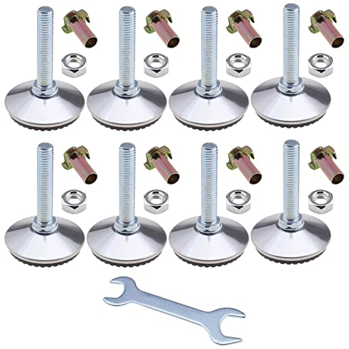 eMagTech 8 Set verstellbare Nivellierfüße M10 Höhenversteller Möbelnivellierer Fuß mit T-Nut Schraubenschlüssel für Tisch Stuhl Küche Schrank Silber von eMagTech