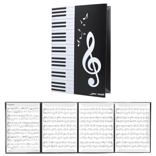 4 Seitig Notenordner Aufklappbar, Notenmappe Faltbar, für Klavier, Gitarre, Violine, Musiknotenhalter und Präsentationsmappe, Schwarz, für Musiker und Studenten von eModwey