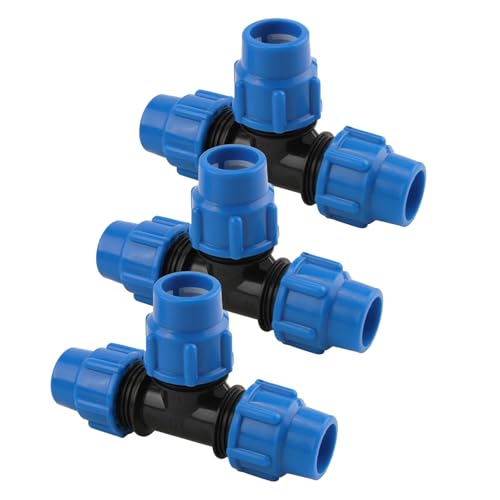 T-Stück PE Rohr Fitting Reduziert 25mm x 25mm x 25mm Verschraubung -Klemmverbinder- 3er-Pack – Edition PP T Stück Kompatibel mit PE80 und PE100 Rohren, für Garten und Bewässerungssysteme von eModwey