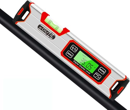 Digital-Niveau und Winkelmesser, 12 Zoll IP54 geschützter elektronischer Blasen-Neigungsmesser-Winkelsucher mit großer LED-Hintergrundbeleuchtung und magnetisierter V-Nut-Basis (red) von eOUTIL