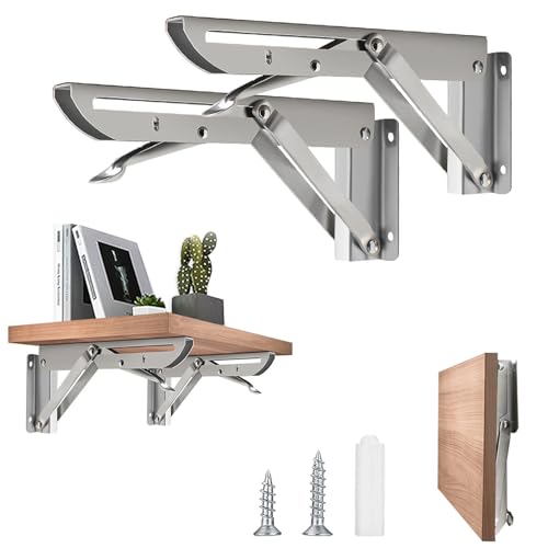 Klappkonsole Schwerlast 200mm, 2 Stück Edelstahl Klappkonsolen Klappkonsole Tisch Klappregalhalterungen Klappträger Regalträger, Wandregal Regalunterstützung Klammer für DIY Halterung, Klapptisch von ePicsoa