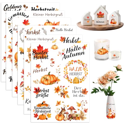 Rub On Sticker Herbst - 6 Bogen Sprüche Erntedankfest Herbstdeko - Rub On Transferaufkleber zum Basteln und Dekorieren für Glas Holz Keramik DIY Geschenkideen-19x14cm von ePicsoa