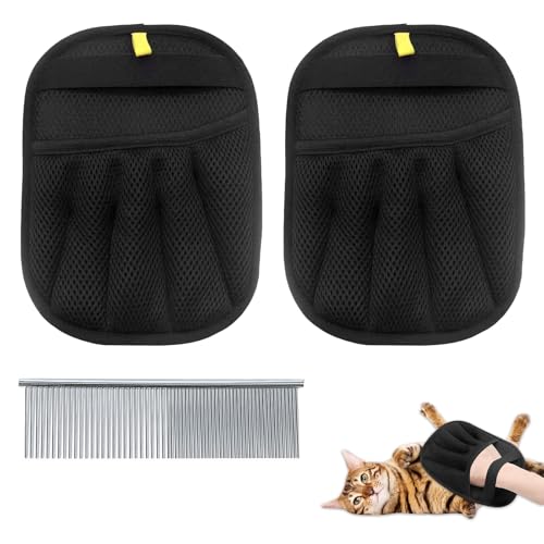 ePicsoa 2 Stück Fellmagnet Handschuhe mit Edelstahl Kamm, 2025 Upgrade Effiziente Pflegehandschuhe, Wiederverwendbar Tierhaarentferner, Antistatische Haustier Handschuh für Glattes und Gesundes Fell von ePicsoa