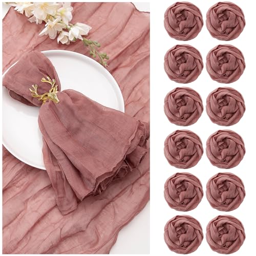 12 Stück Seihtuch-Servietten, 50,8 x 50,8 cm, Dusty Rose Gaze Stoff, Mehrzweck-Tischservietten mit Falten, für Valentinstag, Abendessen, Hochzeit, Party, Altrosa von eQFeast