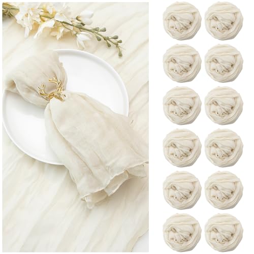 12 Stück beige Seihtuch-Servietten, 50,8 x 50,8 cm, Gaze-Stoff, Tischservietten mit Falten, Mehrzweck-Großpackung für Abendessen, Hochzeit, Party, Heimdekoration von eQFeast