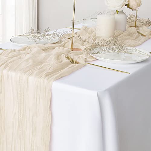 2 Stück Gaze Cheesecloth Tischläufer, 3 m, rustikaler Boho-Tischläufer, Bauernhaus-Tischdecke für Hochzeit, Brautparty, Babyparty, Bogen, Bankette oder Heimdekoration (beige) von eQFeast