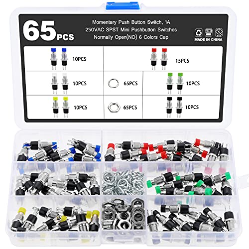 eROOSY 65 Stücke Mini Momentaner Druckknopfschalter 2 pin 1A 250AC SPST Mini Drucktastenschalter Schließer (NO) Mini Drücken Taster Schalter von eROOSY