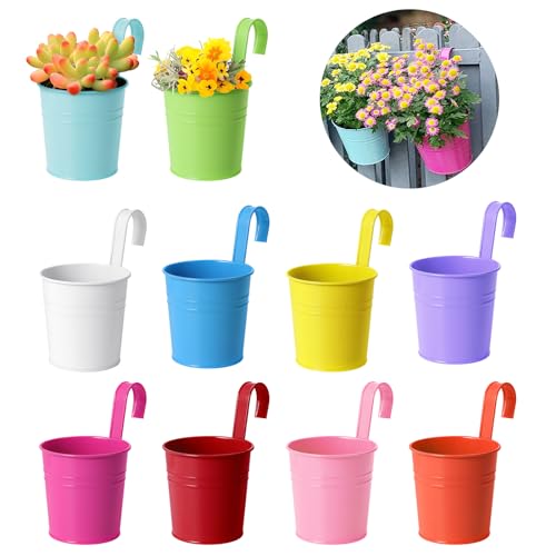 eROOSY 10er Set Blumentopf Hängend Bunt, Blumentopf zum Aufhängen, Blumentopf aus Metall für Pflanzen, Hängetöpfe Bunt von eROOSY