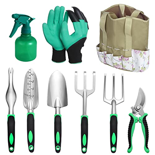 eROOSY 9 STÜCKE Gartenwerkzeug Set, Gartengeräte, Gartenwerkzeug aus Edelstahl, Gartenarbeit Set mit Aufbewahrungstasche, Geschenk für Gartenliebhaber von eROOSY