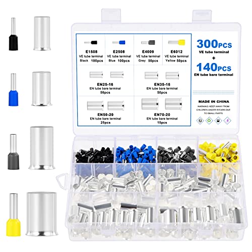 eROOSY Aderendhülsen Set, 300 ST Isolierte Aderendhülsen Sortiment, Isolierte und 140 ST nicht isolierte Aderendhülsen Sortiment, Profi Isolierhülsen Set von eROOSY