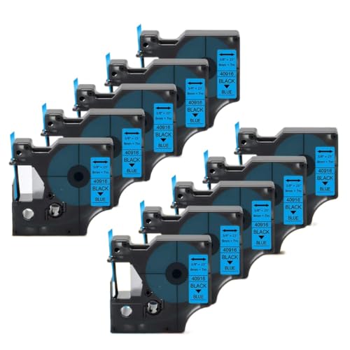 Kompatibel mit LabelPoint -Etikett 160 280 420p Etikett D1 Kompatible Klebeband 10pk 40913 9mm Etikett Klebeband schwarz auf Weiß(Black on Blue) von eRgDFS