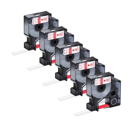 eRgDFS 5 Pack kompatibel mit D1 45013 Schwarz auf weißer 12 -mm -Etikettenbänder Labelmanager LM 160 420p 280(5PK Red on Clear) von eRgDFS