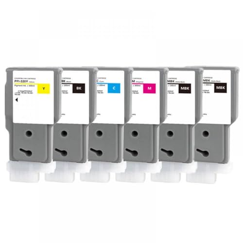 eRgDFS Kompatibel mit Chip- und Pigment-Tinten-Patrone PFI320 PFI-320 IPF TM-200 IPF TM-205 IPF TM-300 IPF TM-305(One Set-6 Pieces) von eRgDFS