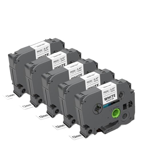 eRgDFS Kompatibel mit Etikett Tze-FX231 Ersatzt Tze-FX211 Tze-FX221 Tze-FX611 Tze-FX621 Tze-FX631 5 Pack Flexible Klebeband 12mm(Black on White) von eRgDFS