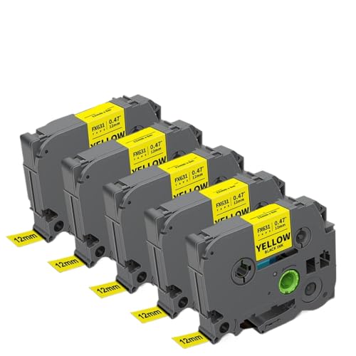 eRgDFS Kompatibel mit Etikett Tze-FX231 Ersatzt Tze-FX211 Tze-FX221 Tze-FX611 Tze-FX621 Tze-FX631 5 Pack Flexible Klebeband 12mm(Black on Yellow) von eRgDFS