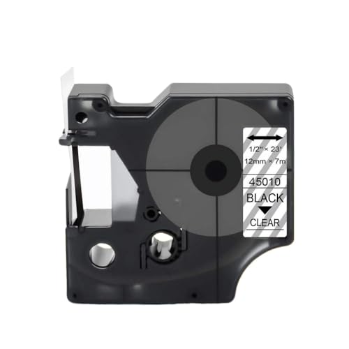 eRgDFS Kompatibel mit Etiketten 45013 12 mm x 7m Kompatibel mit D1 -Label -Druckermodelle 45010 45015 45018 45024 45023 Geeigneter Labelmanager 160 280 210d(Black on Clear) von eRgDFS