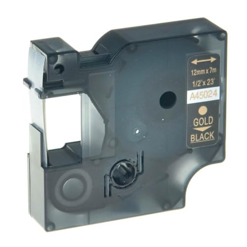 eRgDFS Kompatibel mit Label Tape D1 45010 45013 in 6mm 9mm 12 mm Verwendung mit Label Manager 100 150 200 250 Writer -Drucker(Gold Print on Black) von eRgDFS