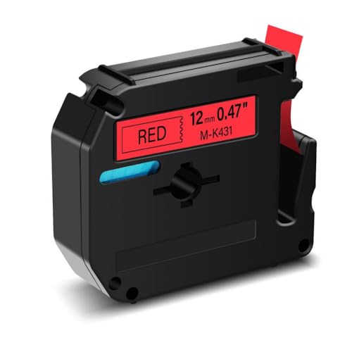 eRgDFS Kompatibel mit MK231 M-K 431 631 731 Etikett PT-65 PT-70 PT-80 PT-M95 1PK 12 mm schwarz auf weißem Klebeband(Black on red) von eRgDFS