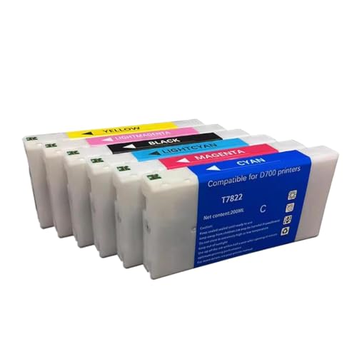 eRgDFS Kompatibel mit T43W1 T43W2 T43W3 T43W6 Tintenpatronen, gefüllt mit Farbstofftintengrenze S D880 Drucker 200 ml pro Patrone(6color-1set) von eRgDFS