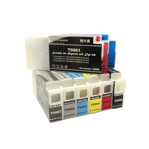 eRgDFS Kompatibel mit T5961 Ink Patrone Drucker 7700 7710 9700 9710 7908 9908 7890 9890 7900 9900 7910 9910 Pigmentink 5961-T5969(C-350ML) von eRgDFS
