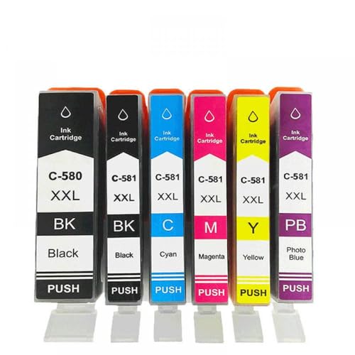 eRgDFS Kompatibel mit Tintenstrahltintenpatrone TS8250 TS705 TR7550 PGI-580 PGI580 PGI-580XXL CLI-581 CLI-581XXL(1SET(6PCS)) von eRgDFS