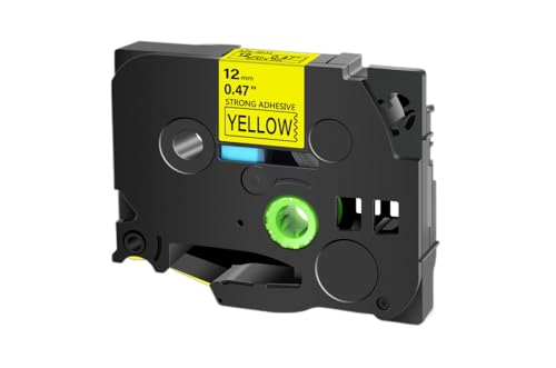 eRgDFS Kompatibel mit verschiedenem Etikett Schwarz auf weißem Klebeband 12 mmTze-S231 S621 TZS131 TZS251 Starkes Klebstoffetikett(Black on Yellow) von eRgDFS