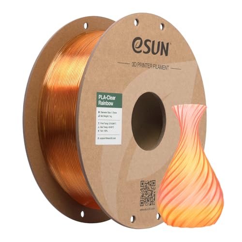 eSUN Clear Rainbow PLA Filament 1.75mm, Transluzentes mehrfarbiges 3D Druck Filament 1KG Spule (2.2 LBS) für 3D Drucker, Eis Transparentes Feuerwerk von eSUN