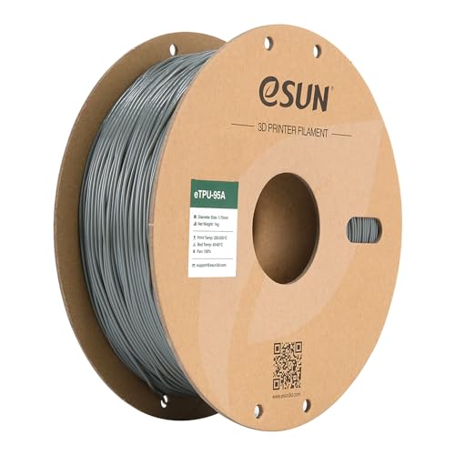 eSUN Flexibles TPU Filament 1.75mm, 3D Drucker Filament TPU-95A, Maßgenauigkeit +/- 0.05mm, 1kg Spule (2.2 LBS) 3D Druck Filament für 3D Drucker, Grau von eSUN